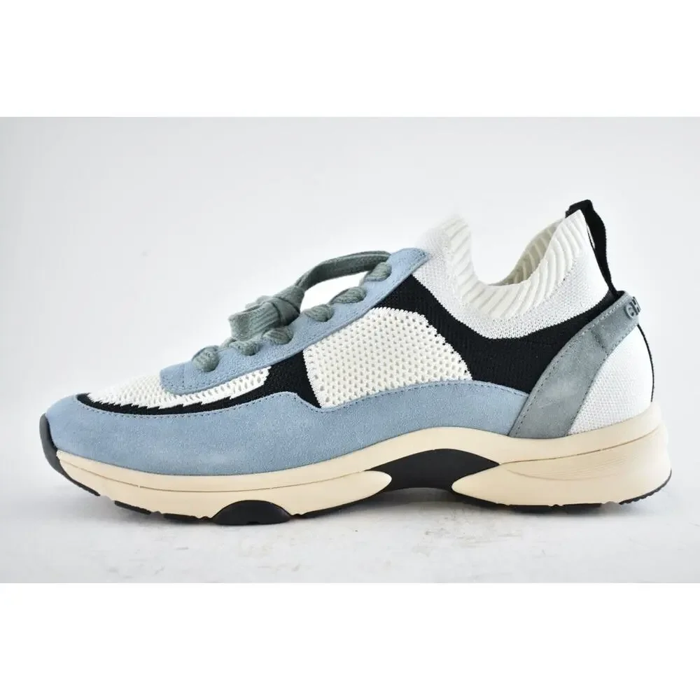Chanel 22C Mens Blue White Grey Suede Knit CC Logo Low Top Trainer Sneaker 44 11 - Picture 5 of 8